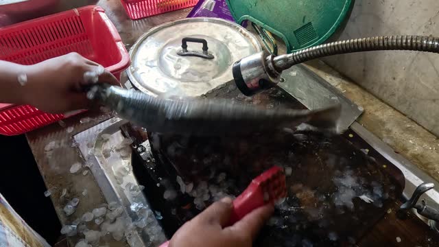 Fish Cleaning Process at Sink