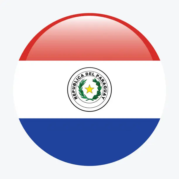 Vector illustration of Paraguay flag. Button flag icon. Standard color. Circle icon flag. 3d illustration. Computer illustration. Digital illustration. Vector illustration.