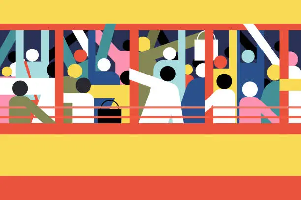 Vector illustration of Illustration of a crowded bus in Indian context