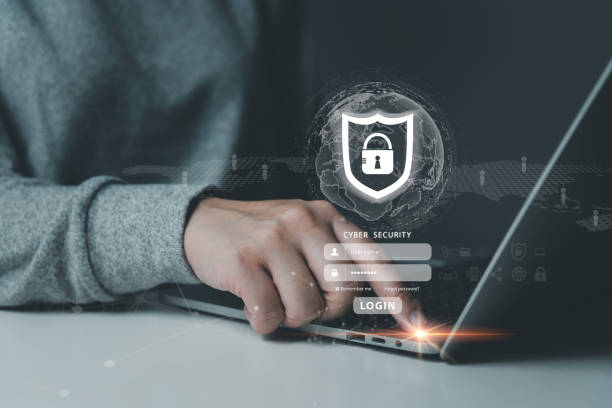 istock Cybersecurity safeguarding digital assets and online privacy concept, businessperson using laptop connecting to internet network security system, protecting cyber attacks, secure data encryption. 1901600451