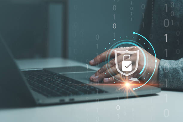 istock Cybersecurity database privacy and online protection concept, businessman using laptop protect business financial transaction data from cyber attack, user private data security encryption. 1901600455