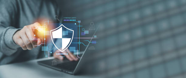 istock Cybersecurity and data protection concept , businessperson using laptop and touchscreen internet network security, privacy shield, protect business and financial transaction data from cyber attack. 1901601517