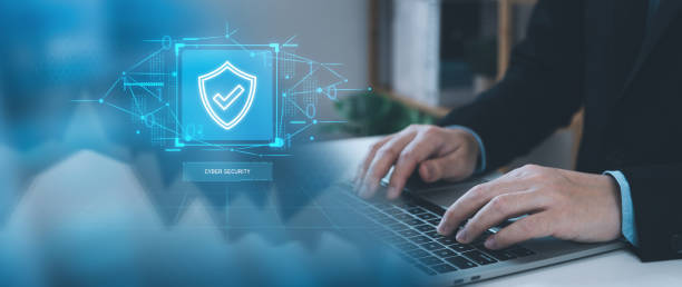 istock Cybersecurity and network data protection concept, businessman using laptop connecting to internet network security, encryption security of personal data and online transactions and communication. 1901602040