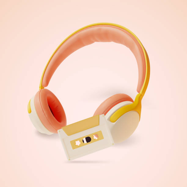 istock 3d Headphones Music Gadget and Audio Cassette Cartoon Style. Vector 1901634682