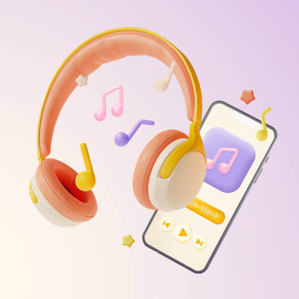 istock 3d Headphones, Smartphone and Music Notes Symbols Floating Objects Cartoon Style. Vector 1901635198