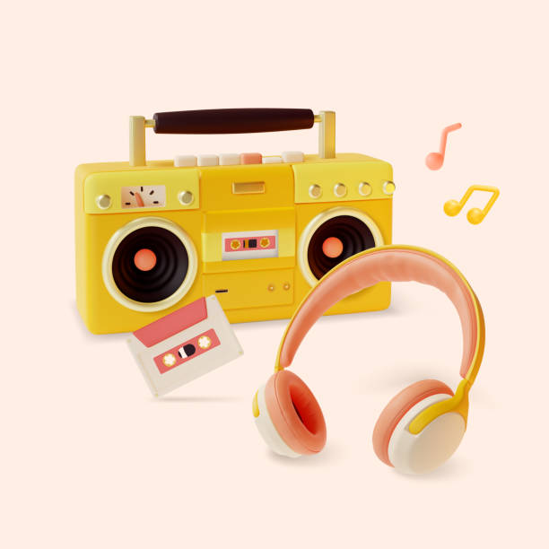 istock 3d Retro Boombox, Audio Cassette and Headphones Set Cartoon Style. Vector 1901639391