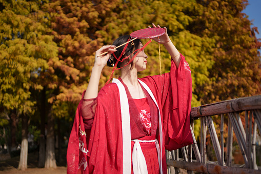 Young woman wearing Chinese Hanfu
