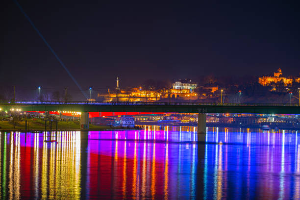 31.12.2023 Beautiful New Years firework over business district Belgrade Waterfront on the river Sava in Serbia.
