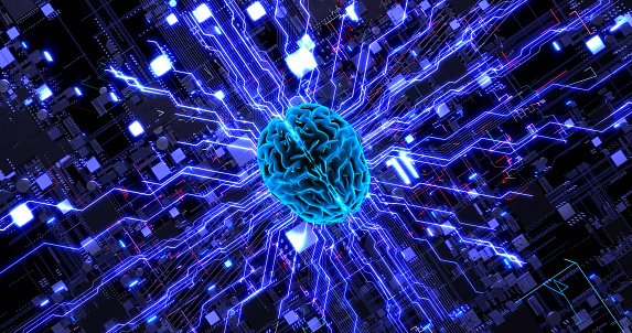 The Future is Here: Artificial Intelligence and Advanced Computer Chips. Digital Human Brain Symbolizing AI.
