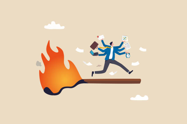 istock Toxic productivity, panic or burnout employee, overworked to finish work within timeline, hurry to complete multitasking or urgent work schedule concept, productive businessman on burning matchstick. 1901760094