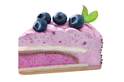 Cream Blueberry Gateau isolated on white  background