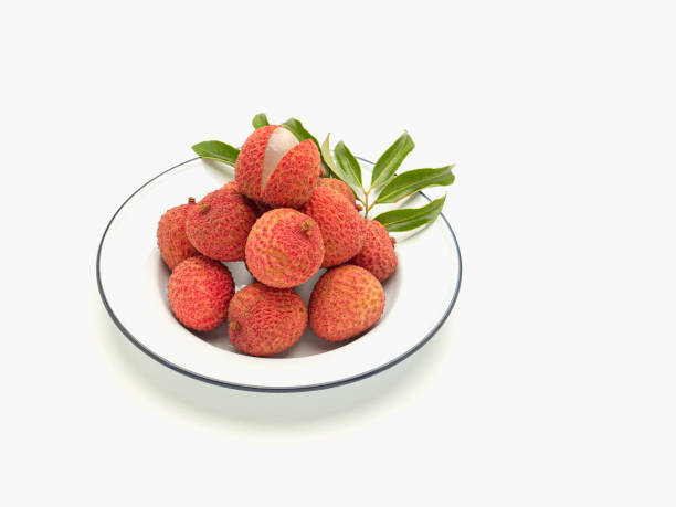 Lychee Fruits with Green Leaves