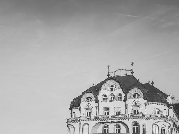 Building facade with copy space , black and white edit. Oradea old town