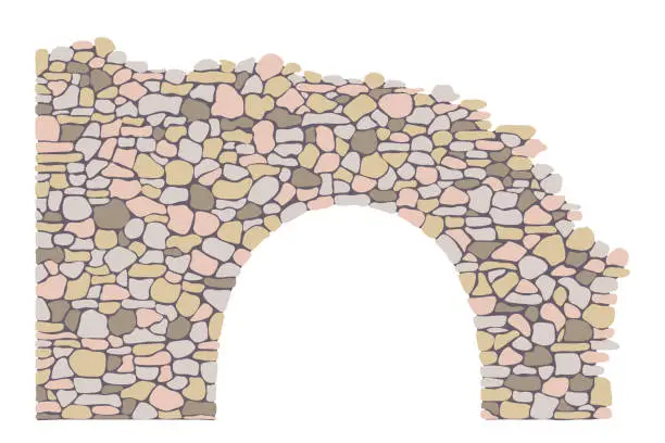 Vector illustration of Old Ruined Stone Wall with Arch