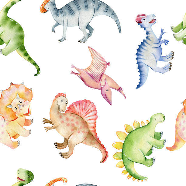 illustrations, cliparts, dessins animés et icônes de aquarelle dinosaures mignons. - brontosaurus illustration and painting watercolor painting watercolour paints