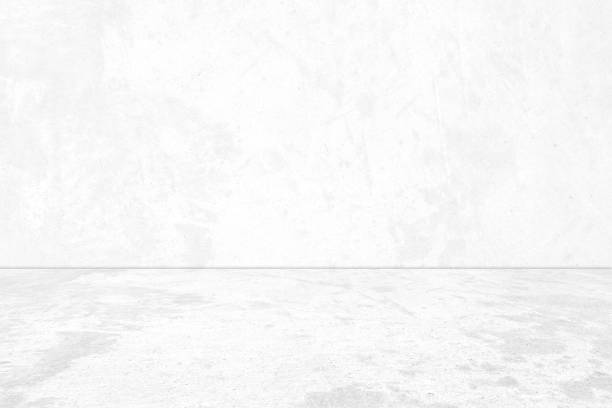 istock Empty white concrete room and floor background, Perspective white gradient concrete room for interior background, backdrop,  White grunge cement room with space for product display mockup, template 1901817768