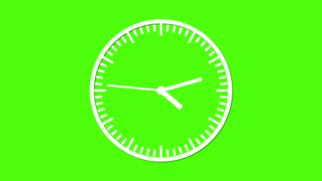 White color clock icon animated on a green background.