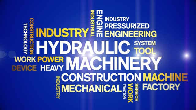 Hydraulic Machinery Animated Tag Word Cloud,Text Design Animation seamless loop