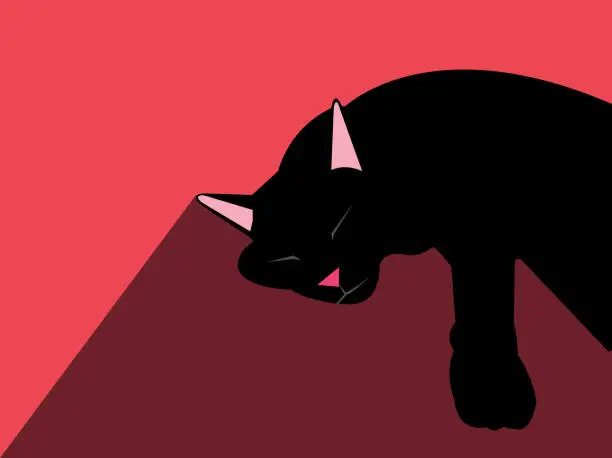 Vector illustration of black cat lying down