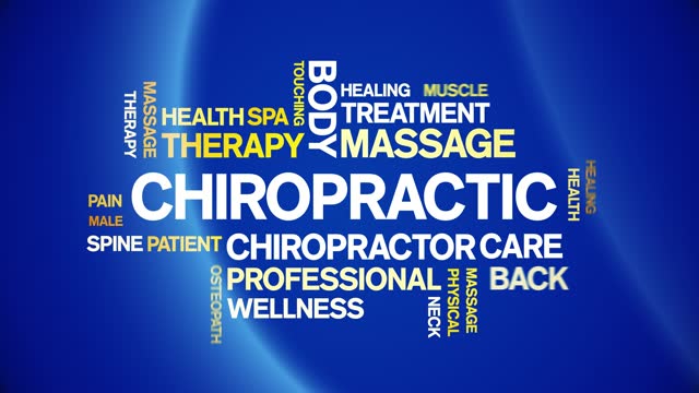 Chiropractic animated word cloud,design animation typography seamless loop.
