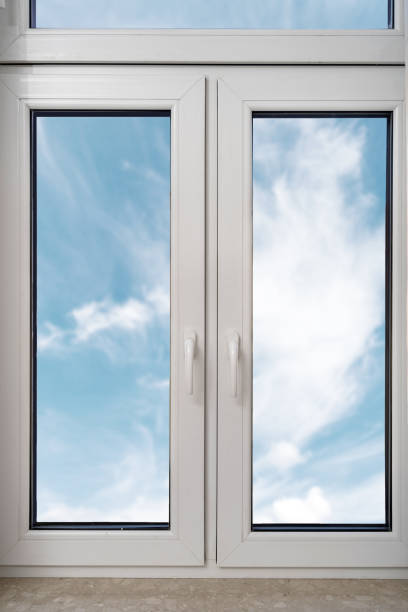 istock Close up of new closed plastic pvc double glazing window with white frame 1901873533