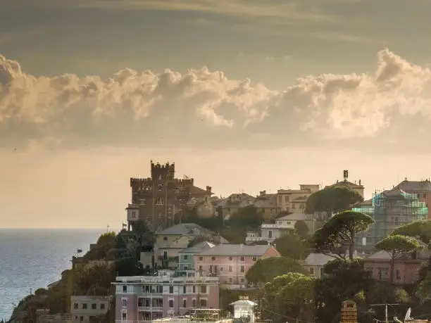 Photo of landscape of Genoa Nervi and its stretch of sea coast on the western Ligurian coast