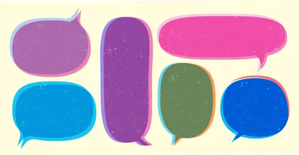 Vector illustration of Set of speech bubbles in risograph style