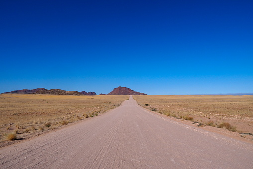 Damaraland landscape. Gravel road to Palmwag in Namibia in Africa.