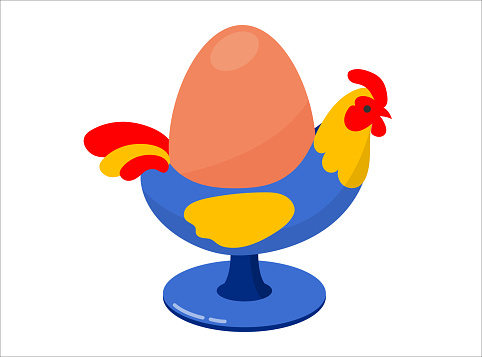 Brown egg in egg cup shaped like chicken. Vector illustration