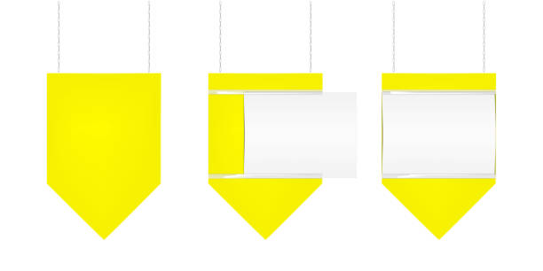 ilustrações de stock, clip art, desenhos animados e ícones de hanging supermarket promotion banner display board. vector mock-up. ceiling blank sign holder for retail store mockup. template for design - gancho equipamento