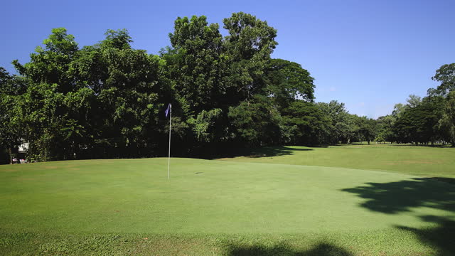 Golf course with green & flag on hole