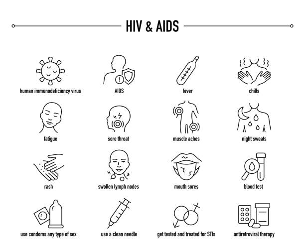 hiv 및 aids 증상, 진단 및 치료 벡터 아이콘 - condom sex education contraceptive aids stock illustrations