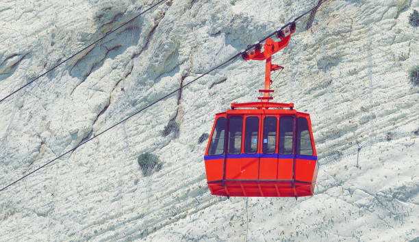 istock Red Cableway Cabin against mountain. Rosh Hanikra, Mediterranean, Israel. Industrial Conception 1901997332