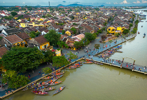 Aerial perspective capturing the enchanting allure of Hoi An's ancient town in Central Vietnam