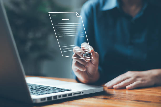 istock Businesswoman using digital device signs electronic documents online. Paperless workplace idea, e-signing, electronic signature, Technology and document management. future business contract signing. 1902034330