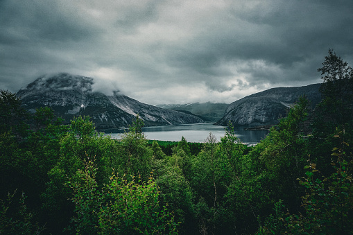 Dramatic Nowegian landscape taken during a road trip on the way to Lofoten