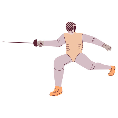 Fencing athlete during fight.Vector flat illustration.Isolated on white background.Fencing sport.