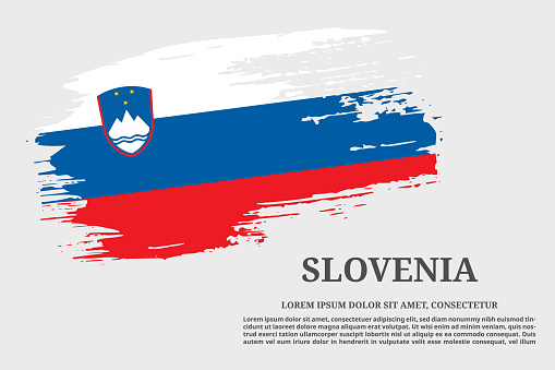 Slovenia flag grunge brush and text poster, vector