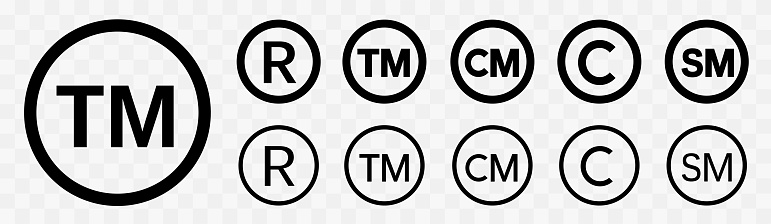 Registered trademark logo. Trademark Symbol. Copyright mark icons. Intellectual property sign. Smartmark and trademark right and license.