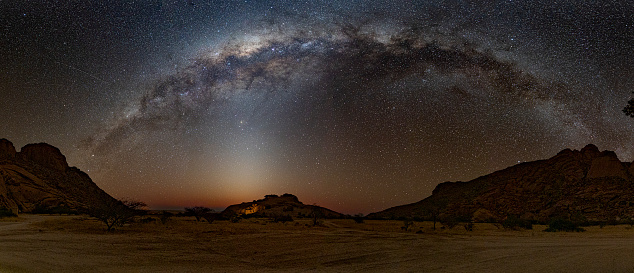 Milky Way panorama at Spitzkoppe in Namibia, Africa