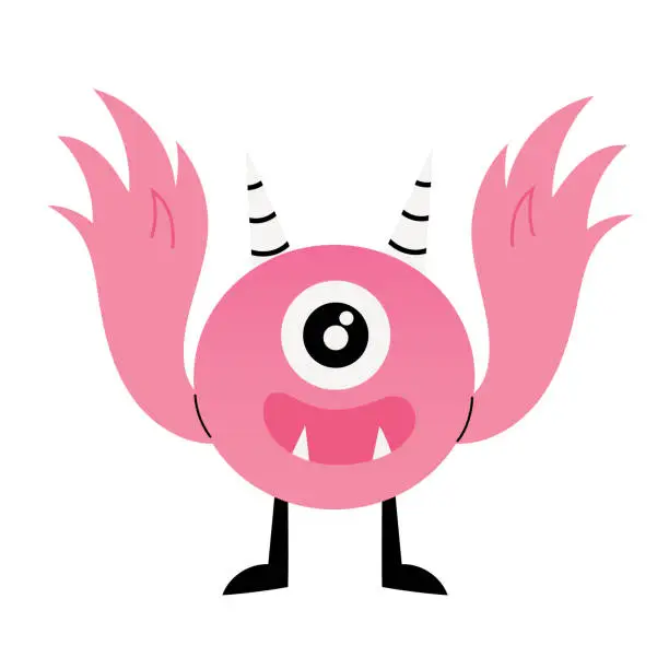 Vector illustration of Pink short monster with one eye and clawed hands