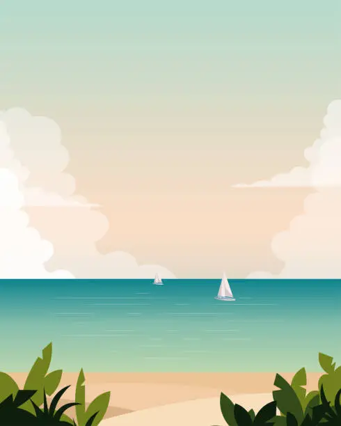 Vector illustration of Seascape, wallpaper, vertical banner, poster