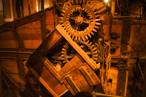Two wooden gears of an old machine