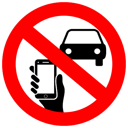No texting and phone use while driving vector sign on white background
