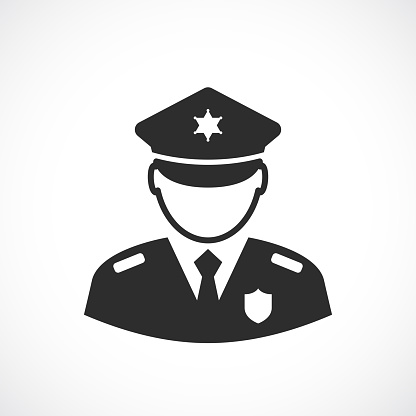 Policeman avatar icon, military person in uniform over white background