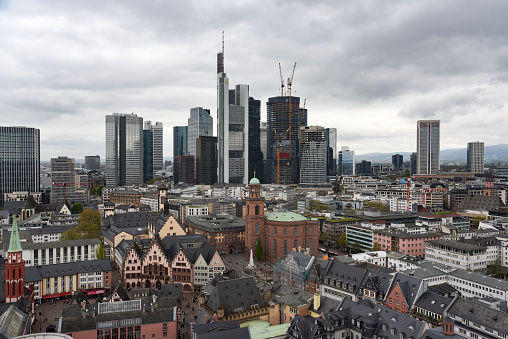 Frankfurt am Main  is the 5th largest city of germany. The image shows the skyline during summer season, seen from Frankfurt Cathedral.