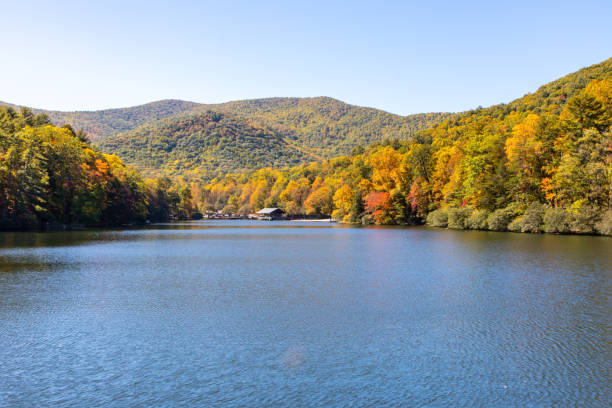 View across Lake Trahlyta on a sunny autumn afternoon in Georgia's Vogel State Park.