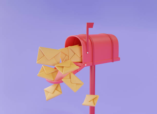 istock Mail box with mail icon floating on purple background. envelope, Newsletter, Postbox, sms, email, Post office, Mail delivery concept. 3d rendering illustration. Minimal cartoon style 1902264379