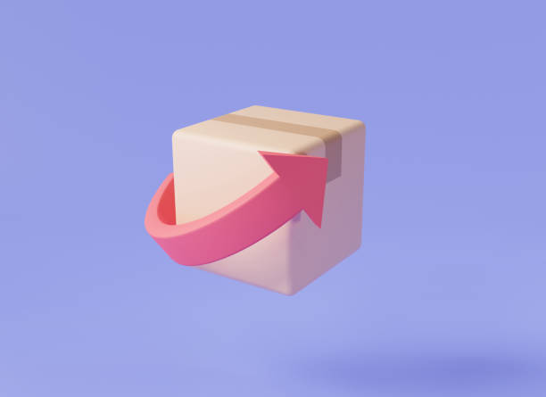istock Parcel box with arrow. Cardboard, Parcel is being returned to the sender, Return delivery, Courier service delivery, Return policy of broken goods, Exchange and Return Policy. 3d render illustration 1902264386