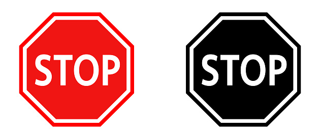 Red stop sign icon collection. Stop street sign. Stop hand sign with text flat icon for apps and websites isolated on white background.